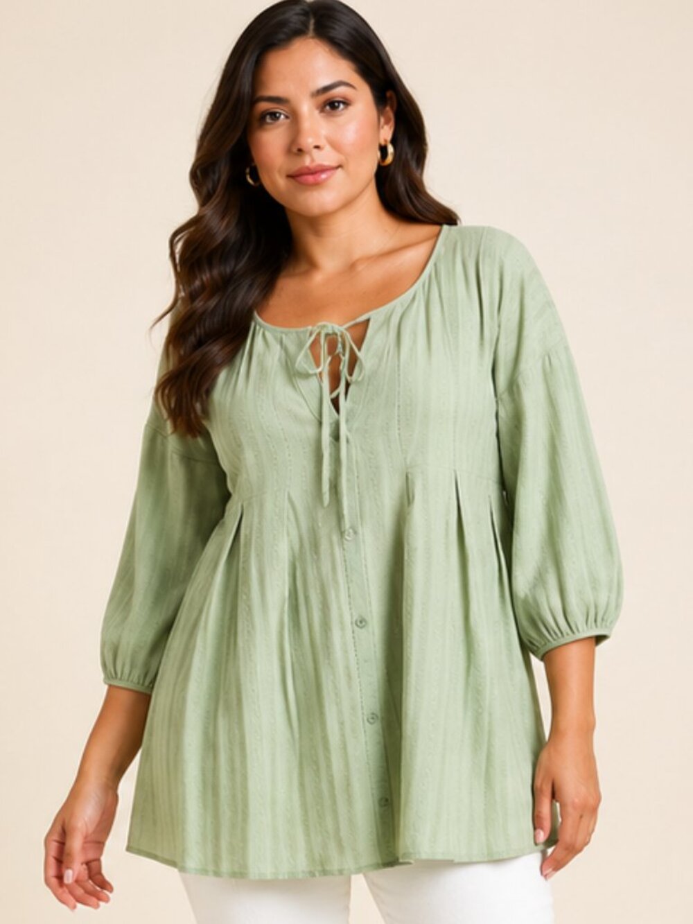 New Umgee S 4 6 8 Green Button Front Box Pleats Cotton Oversized Long Tunic Top